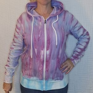 Ice Dyed Tie-dyed Zipper Hoodie Size Medium Pink, Blue, Purple Mix